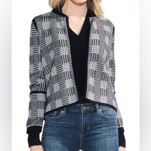 Vince Camuto Cardigan Houndstooth Plaid Jacquard Sweater Women’s Large Black